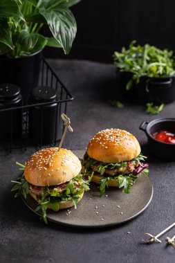 Tavuk pirzolası ve sebzeli hamburger.