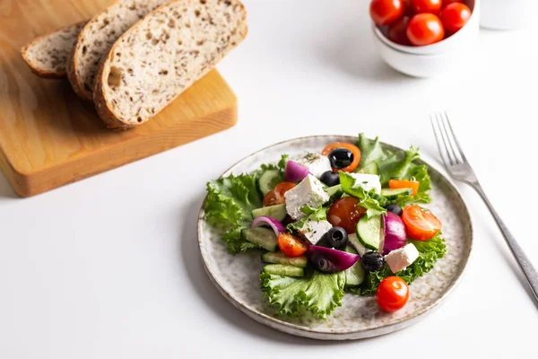 Salade Grecque Fromage Feta Oignon Rouge — Photo