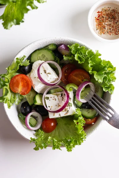 Salade Grecque Fromage Feta Oignon Rouge — Photo
