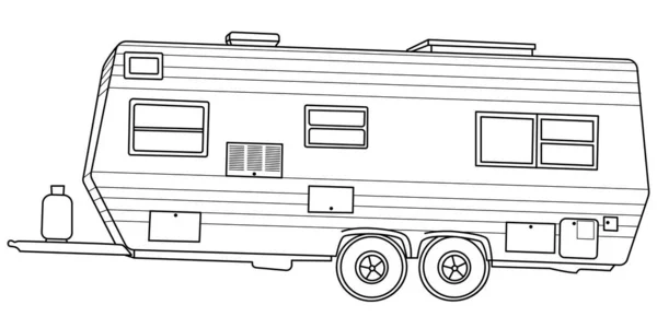 Caravan trailer in vector graphics in linear style. Motorhome for coloring