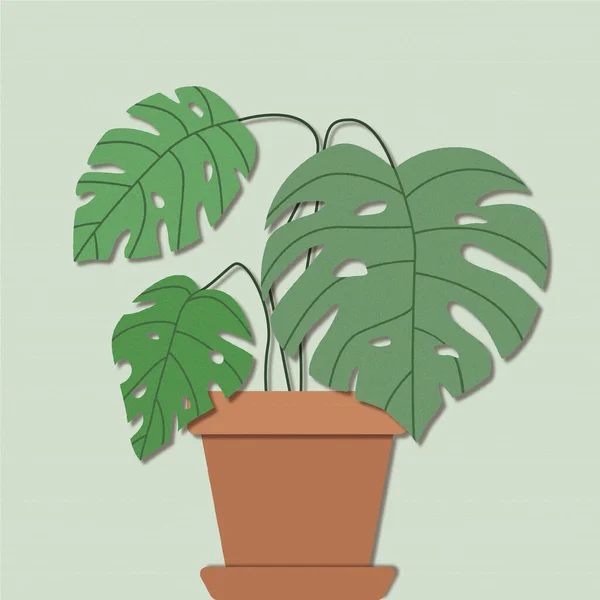 Monstera Plant Pot Vector Illustration — Vettoriale Stock