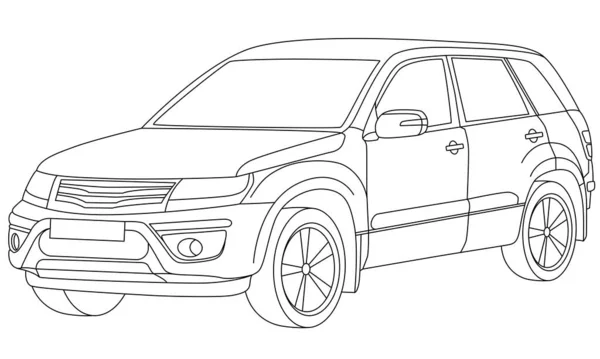 Car Station Wagon Style Linear Drawing Coloring — Vector de stock