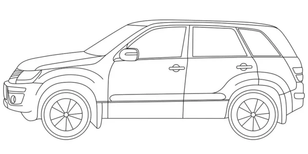 Wagon car in linear style vector drawing for coloring