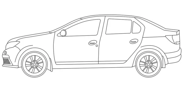 Sedan Car Linear Style Vector Drawing Coloring — Vetor de Stock