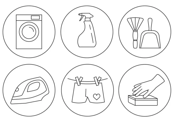 Set Icons Cleaning House Linear Illustration — Archivo Imágenes Vectoriales
