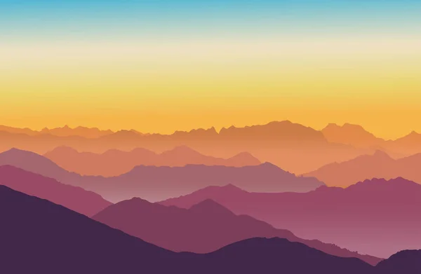 Sunrise or sunset in the Mountains in vector illustration