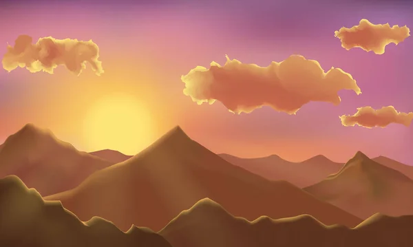 Закат Восход Солнца Над Горами Облаках Векторной Иллюстрации — стоковый вектор