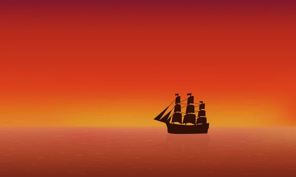 Silhouette Ship Sea Sunset Vector Illustration — Stock Vector
