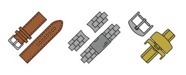 Deri kayış, metal bilezik, toka ve toka vektör illüstrasyonunda