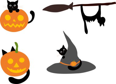 Cadılar Bayramı ikonlarının balkabakları ve kedileri