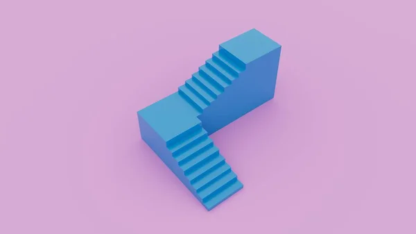 Vykreslení Abstraktní Minimální Pozadí Modré Schody Schody Izolované Růžové Koncept — Stock fotografie
