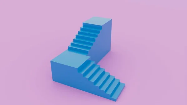 Render Abstract Minimal Background Blue Steps Stairs Isolated Pink Business — 스톡 사진