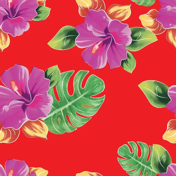 Krásné Bezešvé Květinové Džungle Vzor Pozadí Barevné Tropické Květiny Palmové — Stock fotografie