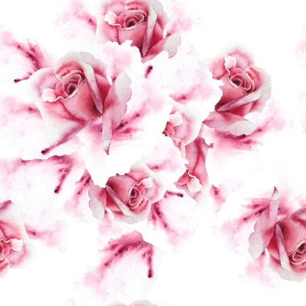 花と明るいシームレスなパターン ローズ 水彩イラスト 手描き ロイヤリティフリーのストック画像