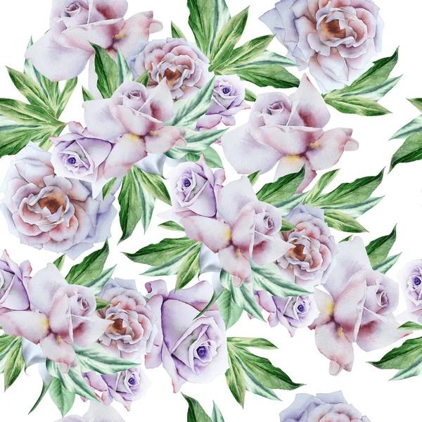 Padrão Sem Costura Brilhante Com Flores Rose Ilustração Aquarela — Fotografia de Stock