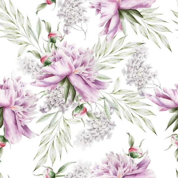 Nahtloses Muster Mit Blumen Pfingstrose Aquarell Illustration Handgezeichnet Stockfoto