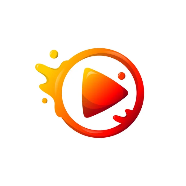 dalga oynatma logosu, el salla ve oynat düğmesi, 3d biçimli logo kombinasyonu