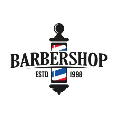 Berber dükkanı logosu klasik stil, kuaför kuaförü moda saç kesimi rozet ikonu basit minimalist modern berber direği traş bıçağı jileti retro sembol vektörü. lüks zarif tasarım