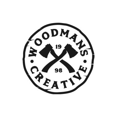 Oduncu Woodman logo vintage vektör illüstrasyon ikon tasarımı. Profesyonel marangoz işçileri için marangozluk logosu kavramı