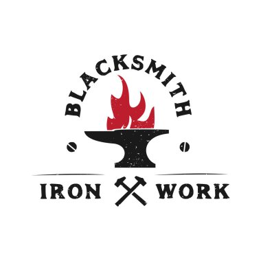 Demirci örs rozeti antika logosu. Demir çalışır, metal çalışır retro hipster logosu