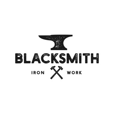 Demirci örs rozeti antika logosu. Demir çalışır, metal çalışır retro hipster logosu