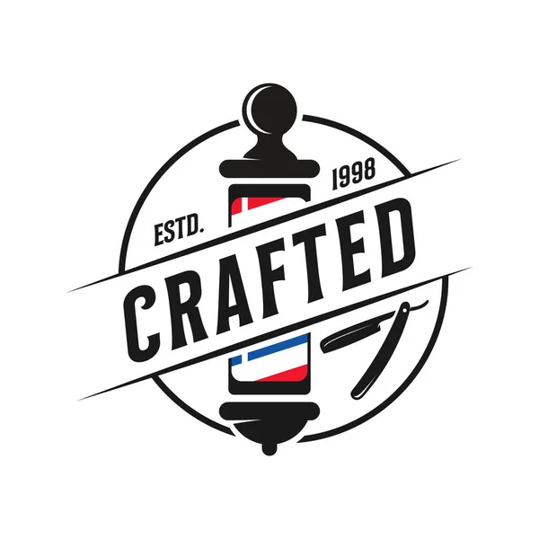 Berber dükkanı logosu klasik stil, kuaför kuaförü moda saç kesimi rozet ikonu basit minimalist modern berber direği traş bıçağı jileti retro sembol vektörü. lüks zarif tasarım