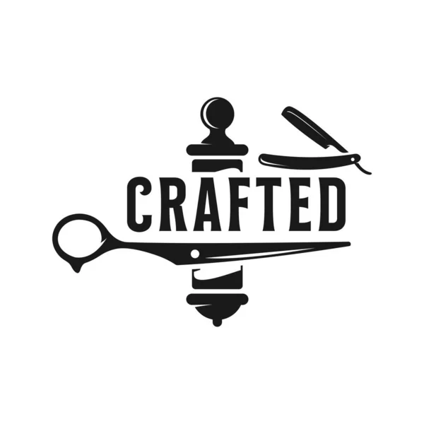 Berber dükkanı logosu klasik stil, kuaför kuaförü moda saç kesimi rozet ikonu basit minimalist modern berber direği traş bıçağı jileti retro sembol vektörü. lüks zarif tasarım