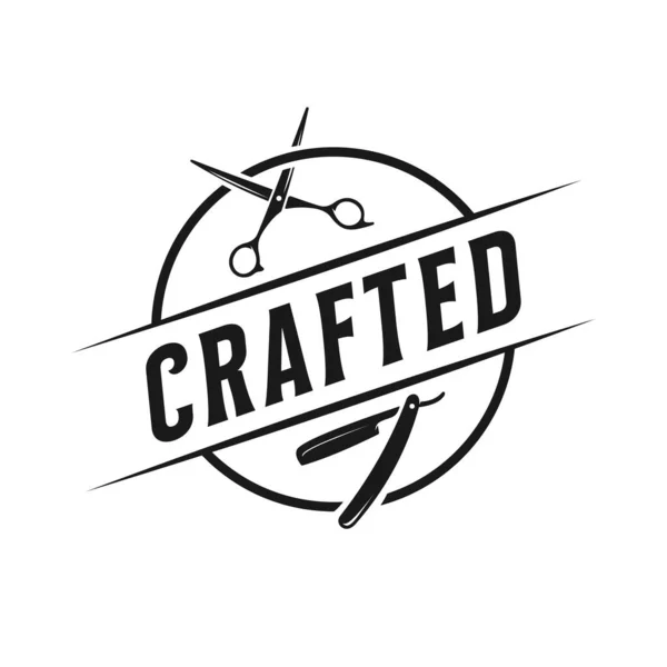 Berber dükkanı logosu klasik stil, kuaför kuaförü moda saç kesimi rozet ikonu basit minimalist modern berber direği traş bıçağı jileti retro sembol vektörü. lüks zarif tasarım