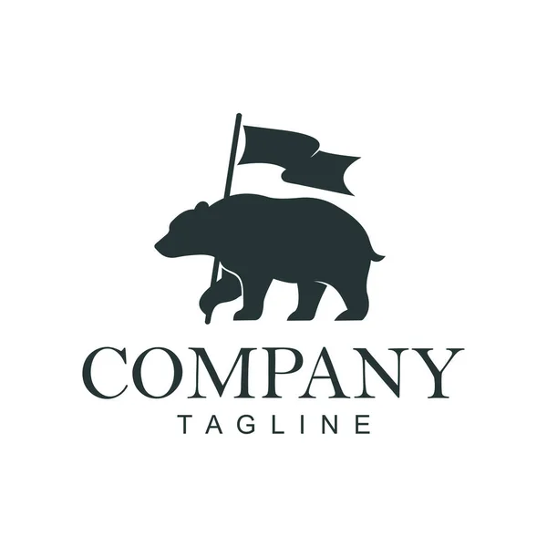 Maskot logosu veya simgesi için bayrak vektör illüstrasyonu taşıyan klasik logo ayısı