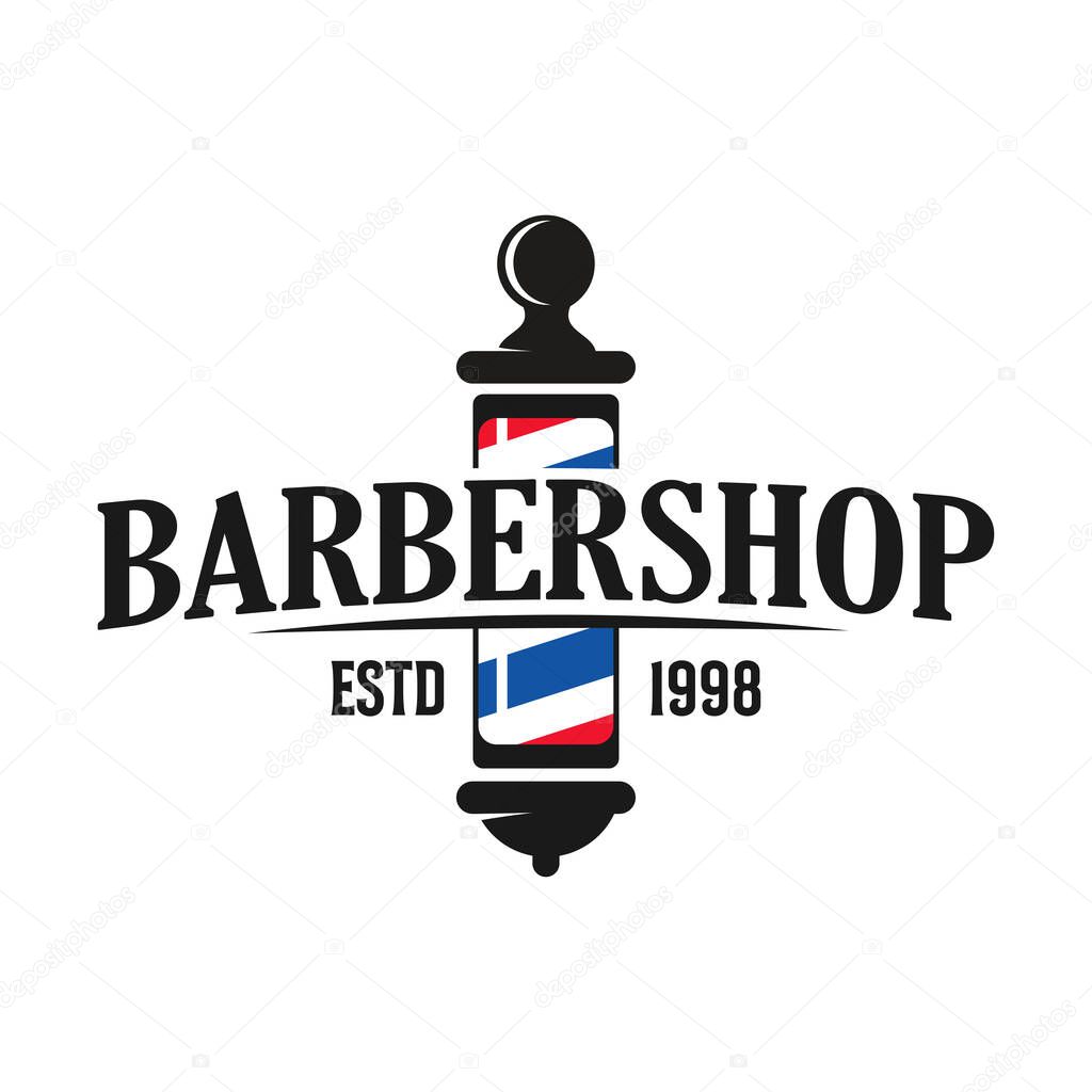 Barbershop logo vintage classic style, salon fashion haircut pomade badge icon simple minimalist modern, barber pole razor shave scissor razor blade retro symbol vector. luxury elegant design
