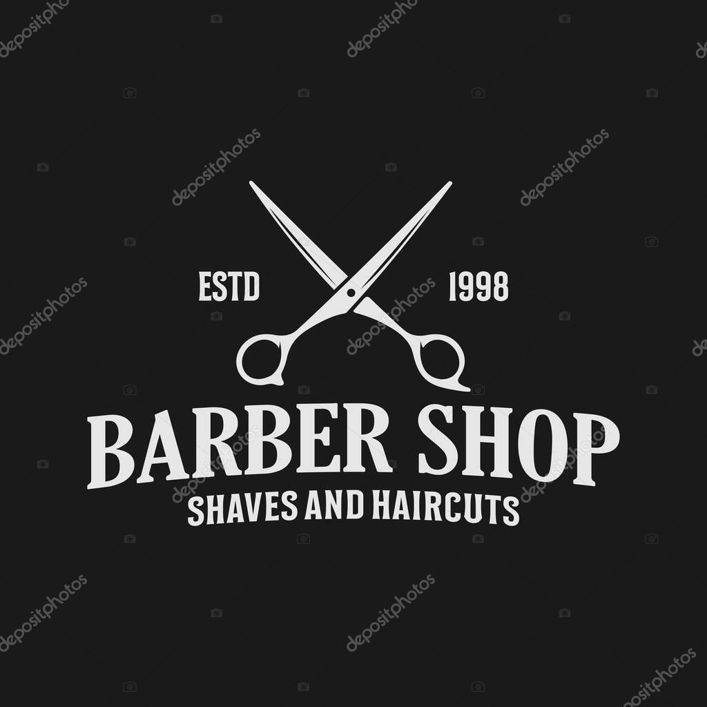 Barbershop logo vintage classic style, salon fashion haircut pomade badge icon simple minimalist modern, barber pole razor shave scissor razor blade retro symbol vector. luxury elegant design