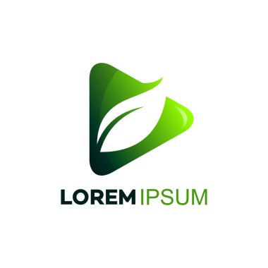 Doğa logosu çal, düğme ve yaprak çal, 3 boyutlu ve yeşil renk tarzlı logo şablonu kombinasyonu