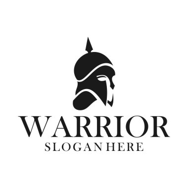 Spartalı miğfer gladyatör logo tasarım şablonu. simge vektörü İllüstrasyonu.