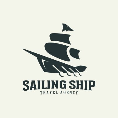 Logo rozetinde yelkenli gemi vintage çizimi
