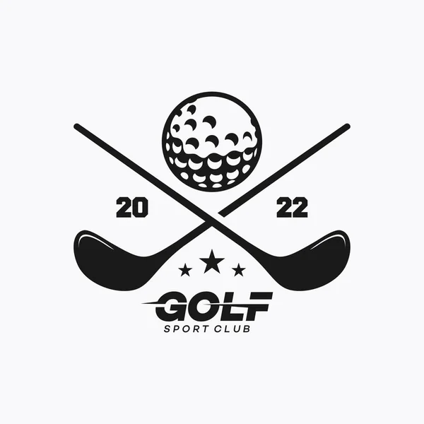 Golf Sport Royal Logo Design Ball Stick Crown Combinatie Template — Stockvector