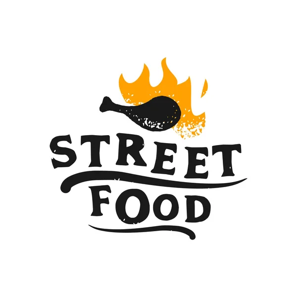 Street Food Tipografia Fiamma Carne Restaurant Cafe Bar Logo Vettoriale — Vettoriale Stock