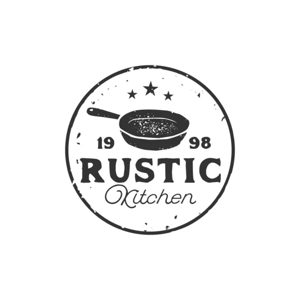 Klasik yemek mutfağı logosu için klasik Retro Rustic Old Skillet döküm demiri.