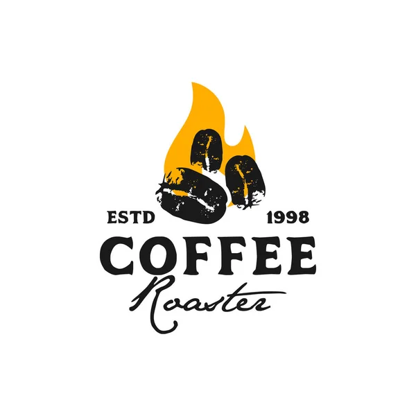 Klasik Rustik Kahve Fasulyesi Kavurucu Alev Logosu Tasarımı