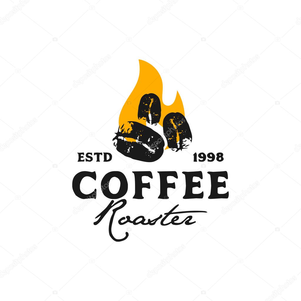 Vintage Rustic Coffee Bean Roaster Fire Flame Logo design