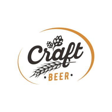 El yapımı bira logosu. Hoppaların vektör çizimi, beyaz arkaplanda amblem tasarımı..