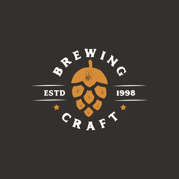 El yapımı bira logosu - sekmelerin vektör çizimi, siyah arkaplan üzerine amblem tasarımı.