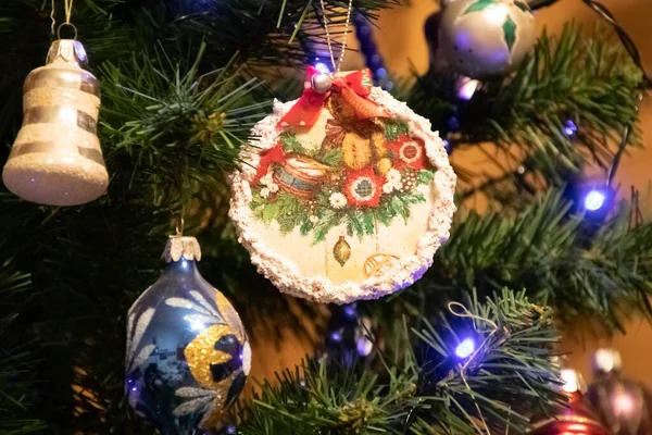 Kézzel Készített Karácsonyfa Dekoráció Közelről — Stock Fotó