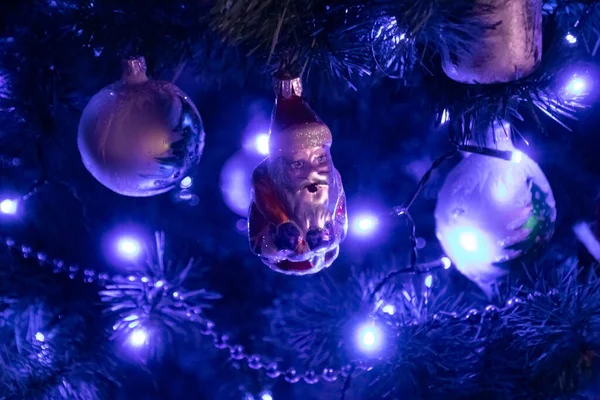 Bela Luz Azul Natal Papai Noel — Fotografia de Stock