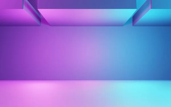 紫と青の抽象幾何学的背景の3Dレンダリング サイバーパンクのコンセプト ショーケース バナー 化粧品 ファッション ビジネスのシーン Sfイラスト 製品表示 — ストック写真
