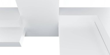 Beyaz soyut mimari arkaplanının 3 boyutlu canlandırması. Reklam, teknoloji, vitrin, showroom, metaverse, afiş, kozmetik, moda, iş. Bilim-Kurgu İllüstrasyonu. Ürün görüntüsü