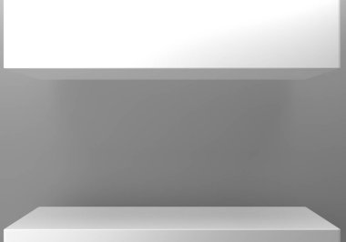 Boş gri podyumun 3D görüntülemesi asgari arkaplan. Reklam tasarımı, kozmetik reklamları, gösteri, teknoloji, pankart, krem, moda, lüks. İllüzyon. Ürün sergisi. Boşluğu kopyala