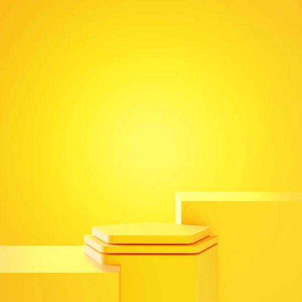 Renderização Vazio Pódio Amarelo Abstrato Fundo Mínimo Cena Para Design — Fotografia de Stock