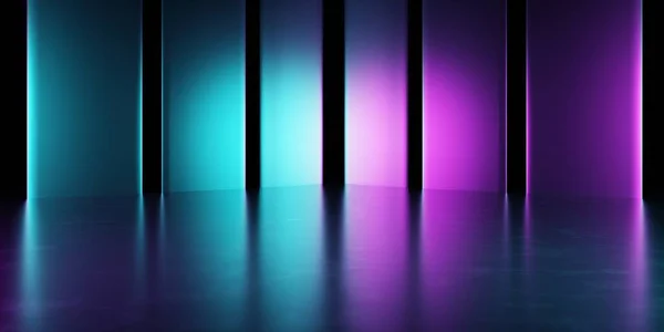 Rendering Spaceship Corridor Blue Purple Background Neon Glowing Cyberpunk Concept — Stock Photo, Image