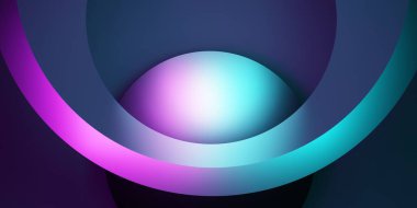 Mor ve mavi soyut geometrik arkaplanın 3D görüntüsü. Siber punk konsepti. Reklam tasarımı, teknoloji, vitrin, afiş, kozmetik, iş, metaevren. Bilim-Kurgu İllüstrasyonu. Ürün görüntüsü