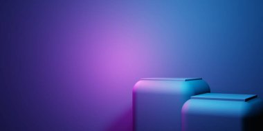 3d rendering of purple and blue abstract geometric background. Scene for advertising, technology, showcase, banner, cosmetic, fashion, business, sport, metaverse. Sci-Fi Illustration. Product display